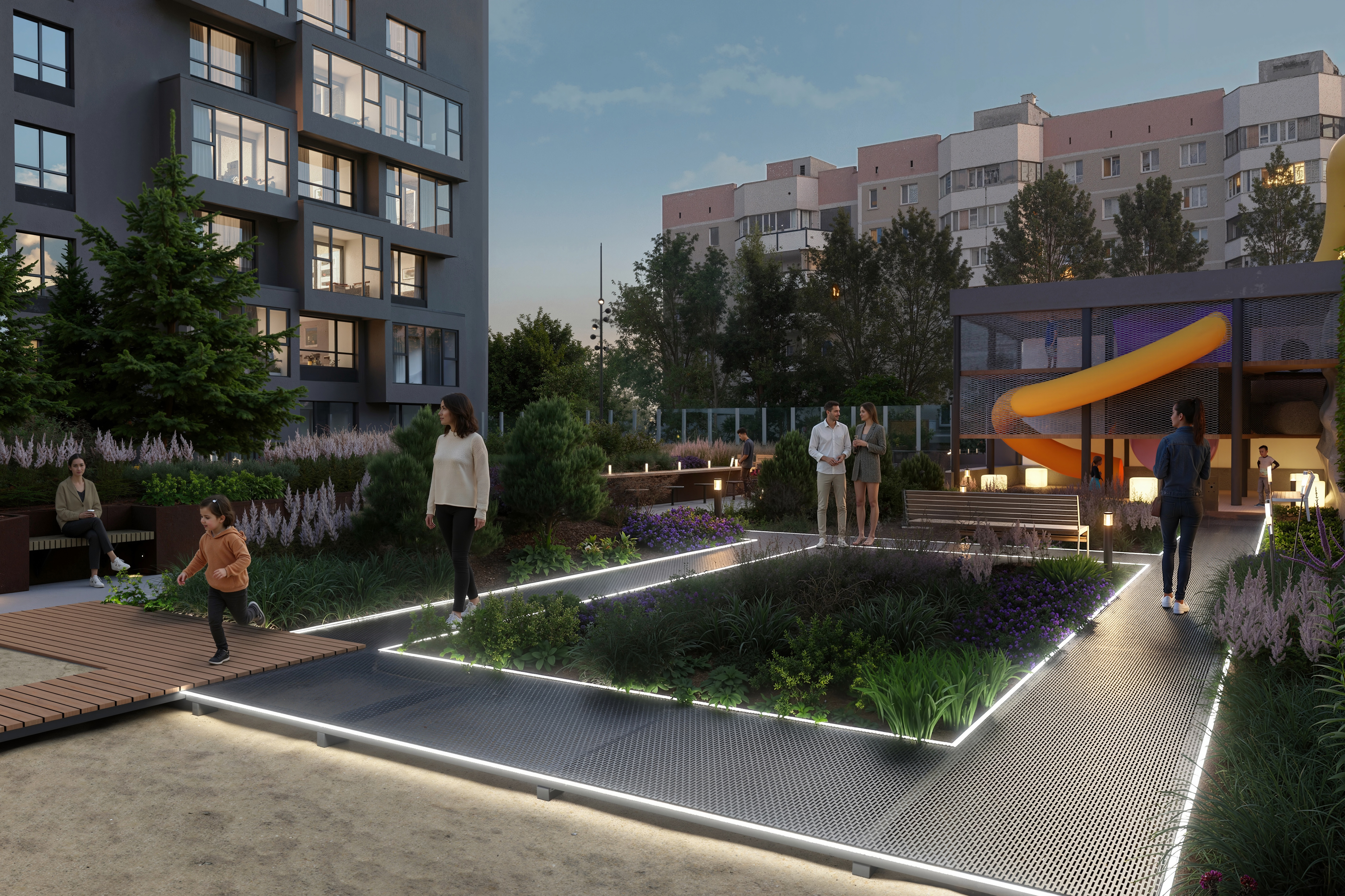 Ландшафтное многоуровневое освещение 